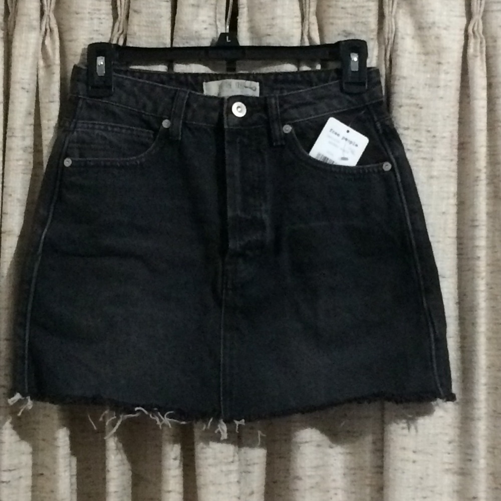 Free People Rugged A-Line Raw Hem Denim Mini Skirt